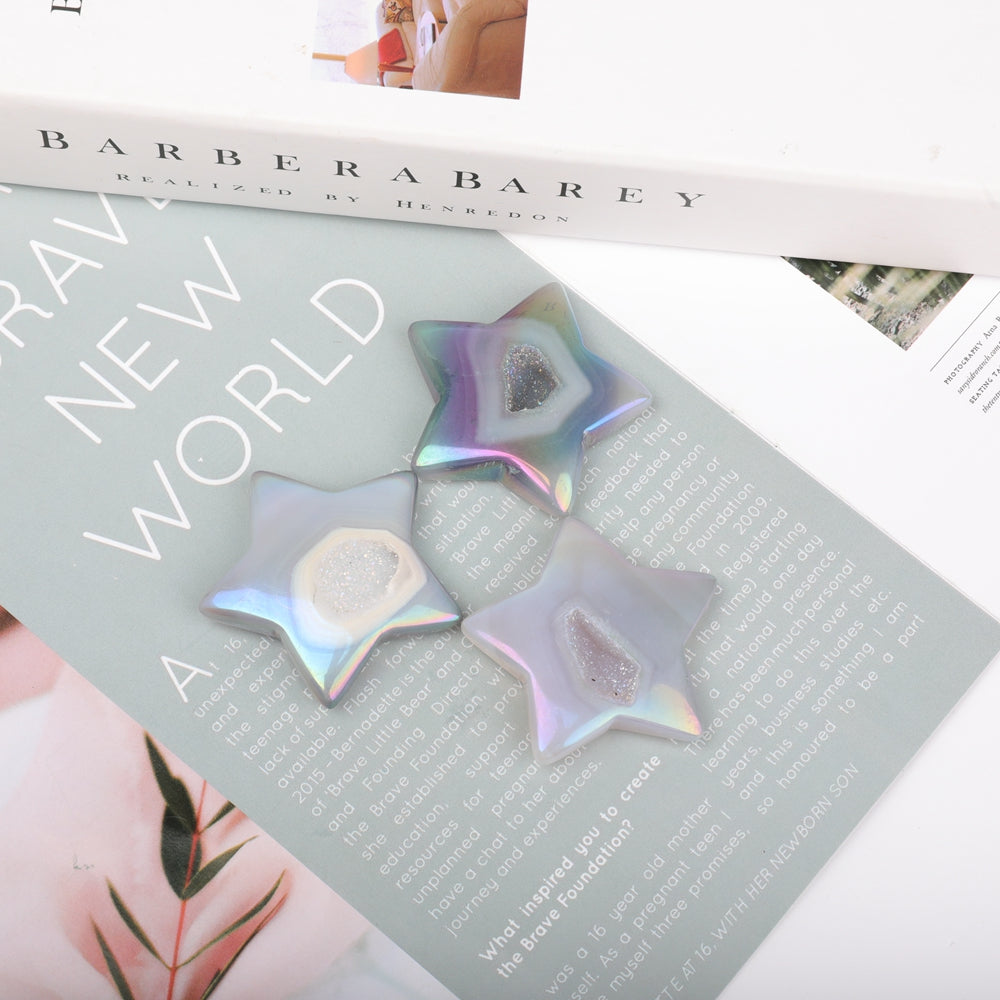 Set of 3 Druzy Agate Crystal Stars 2 Inches