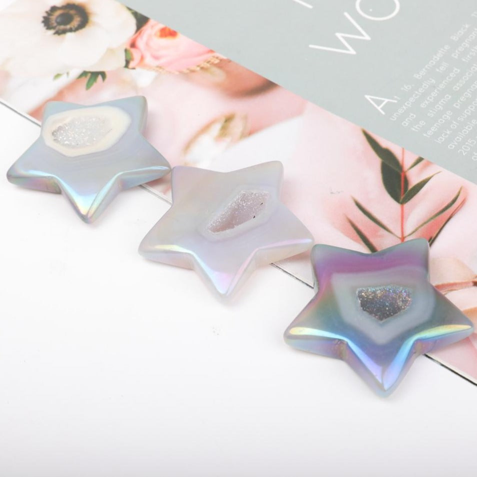 Set of 3 Druzy Agate Crystal Stars 2 Inches