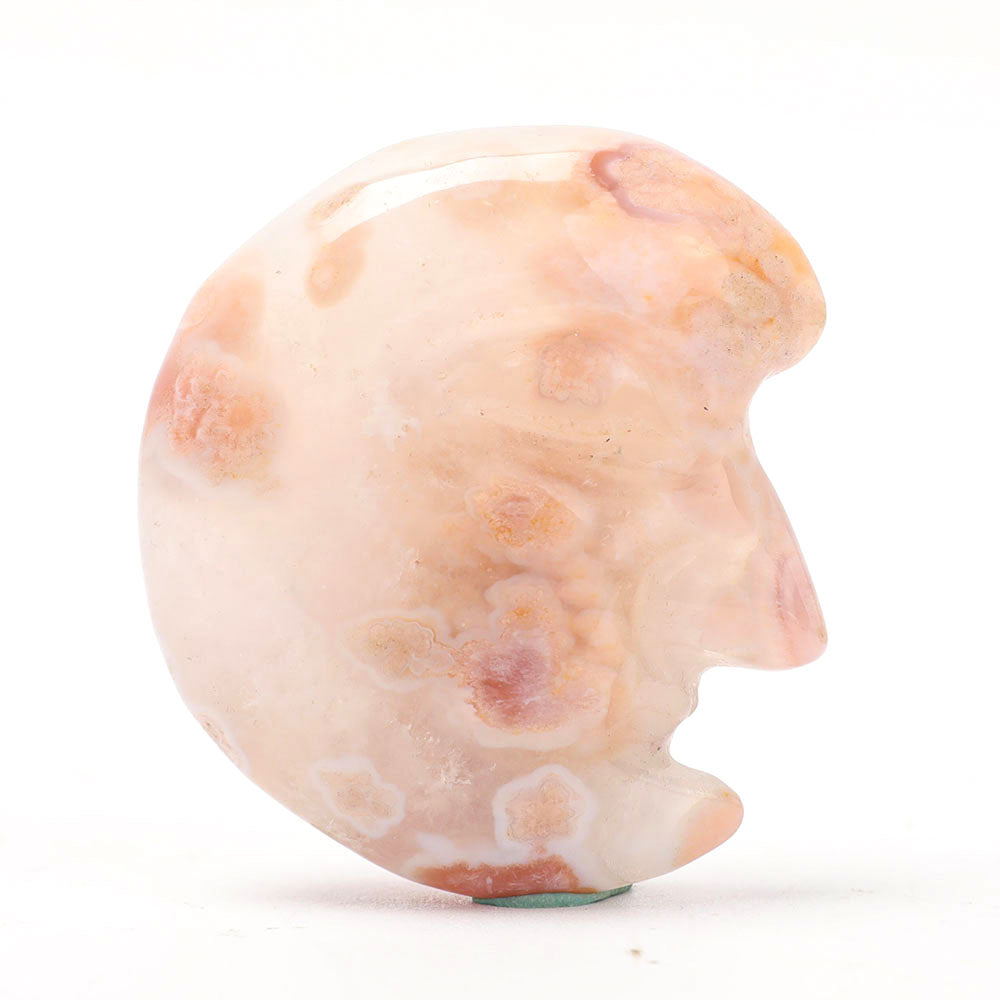 Set of 3 Flower Agate Moon Shape Carvings 2 inch