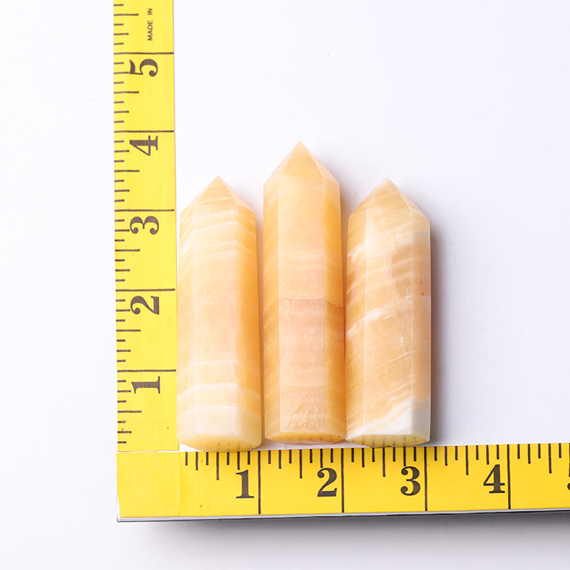 Set of 3 Honey Calcite Crystal Points 3-4 Inch Healing