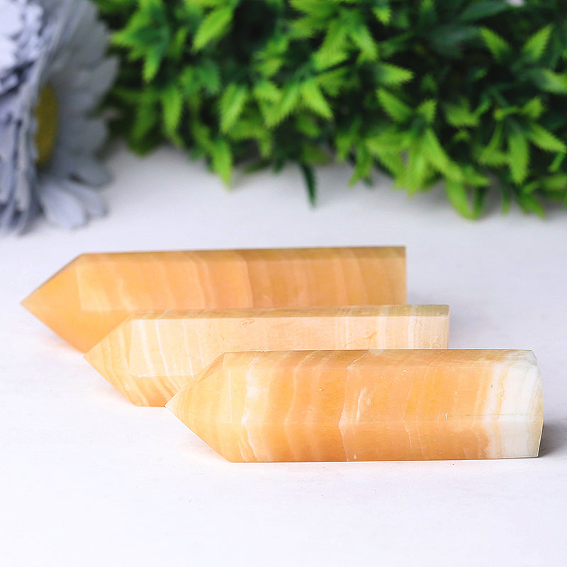Set of 3 Honey Calcite Crystal Points 3-4 Inch Healing