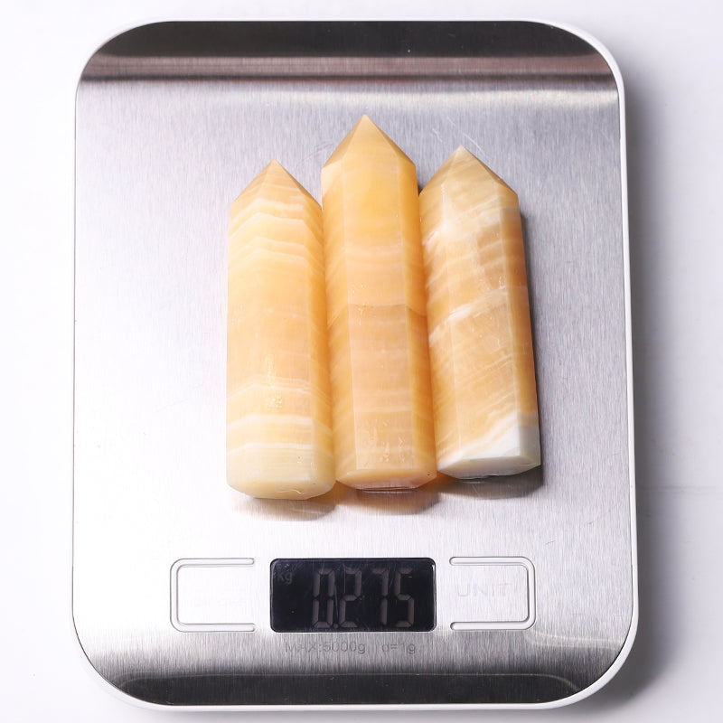 Set of 3 Honey Calcite Crystal Points 3-4 Inch Healing