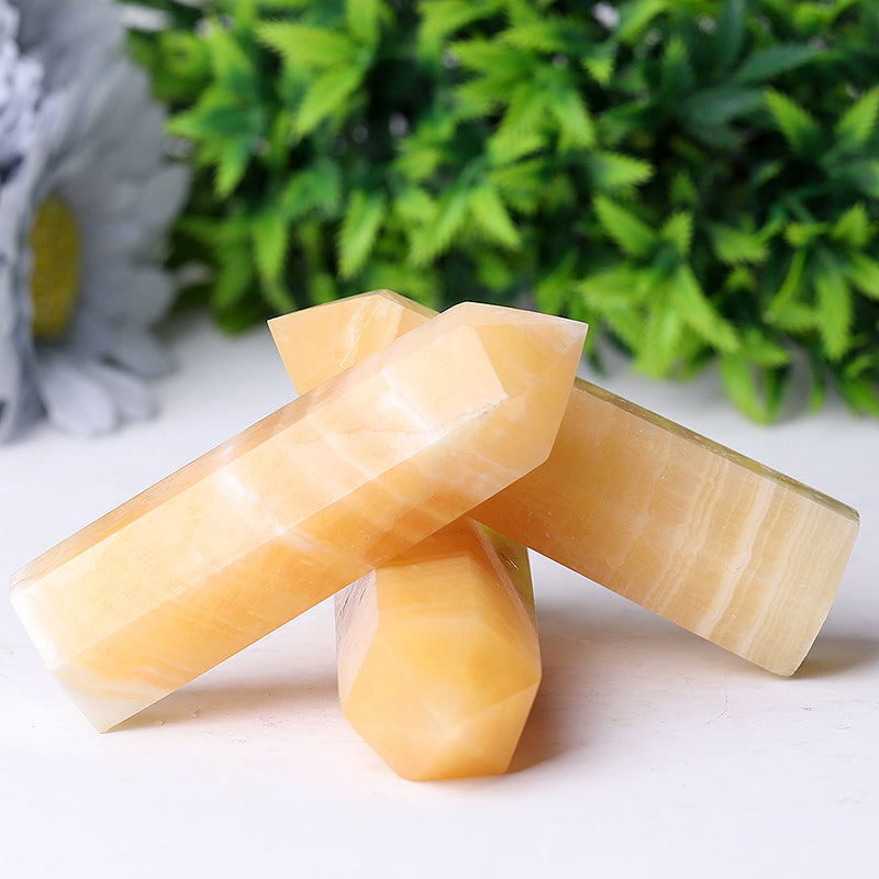 Set of 3 Honey Calcite Crystal Points 3-4 Inch Healing