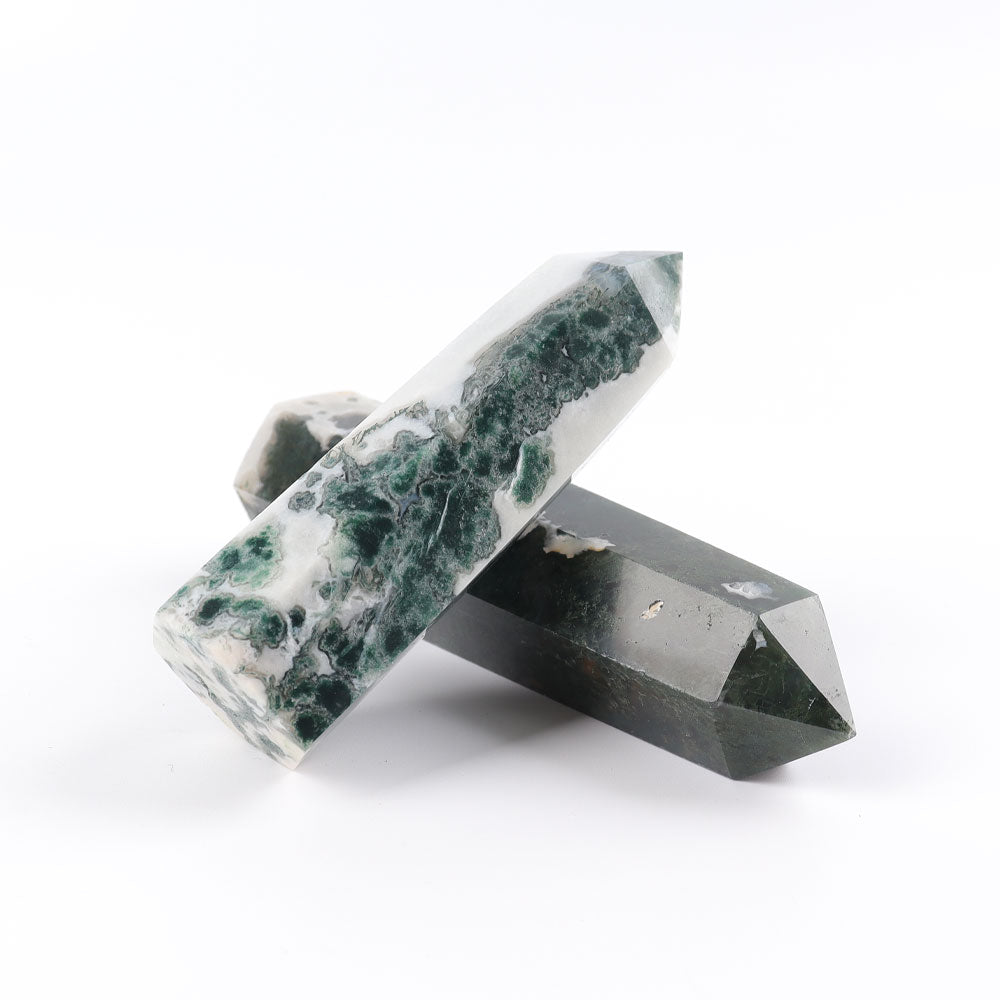 Set of 3 Moss Agate Crystal Towers for Healing & Energy