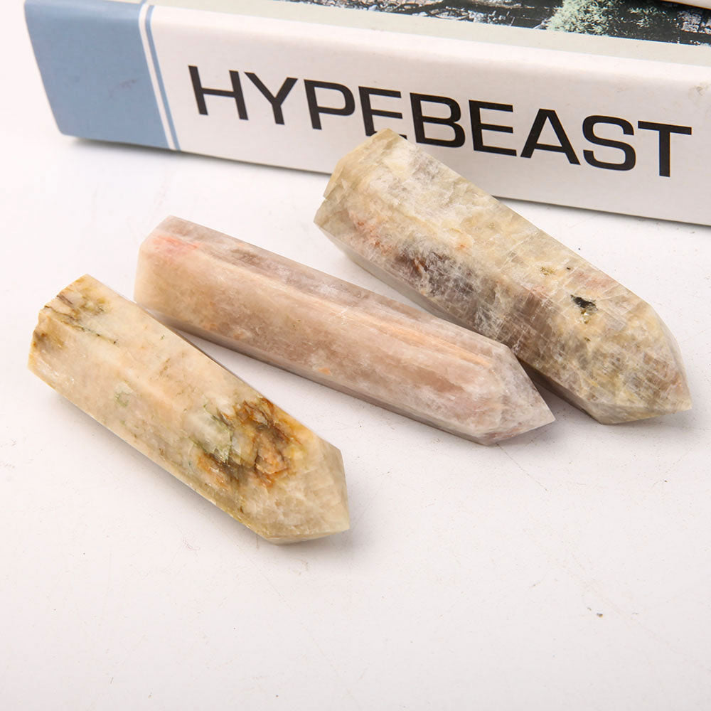 Set of 3 Peach Moonstone Crystal Points 3-4 Inch Healing Stones