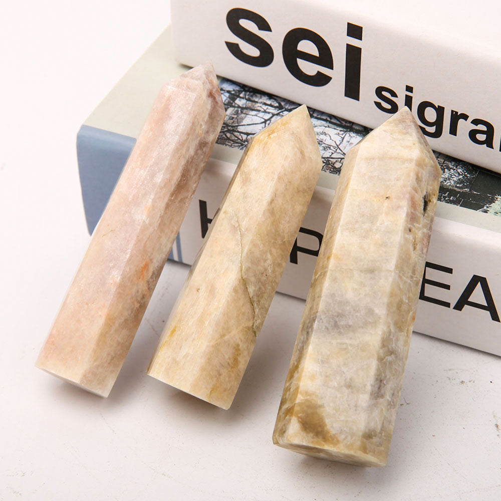 Set of 3 Peach Moonstone Crystal Points 3-4 Inch Healing Stones