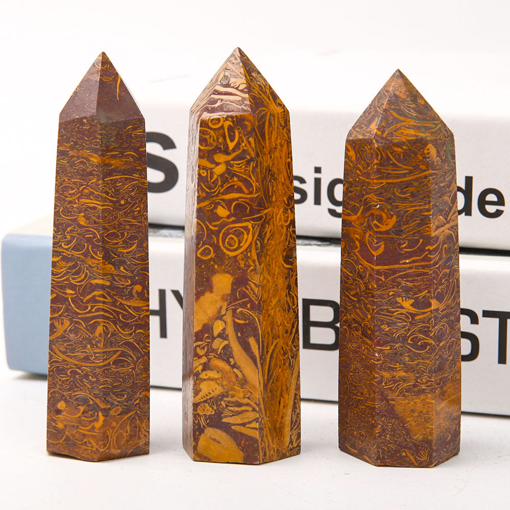 Set of 3 Polished Brown Calligraphy Crystal Points 3.5-4 inch