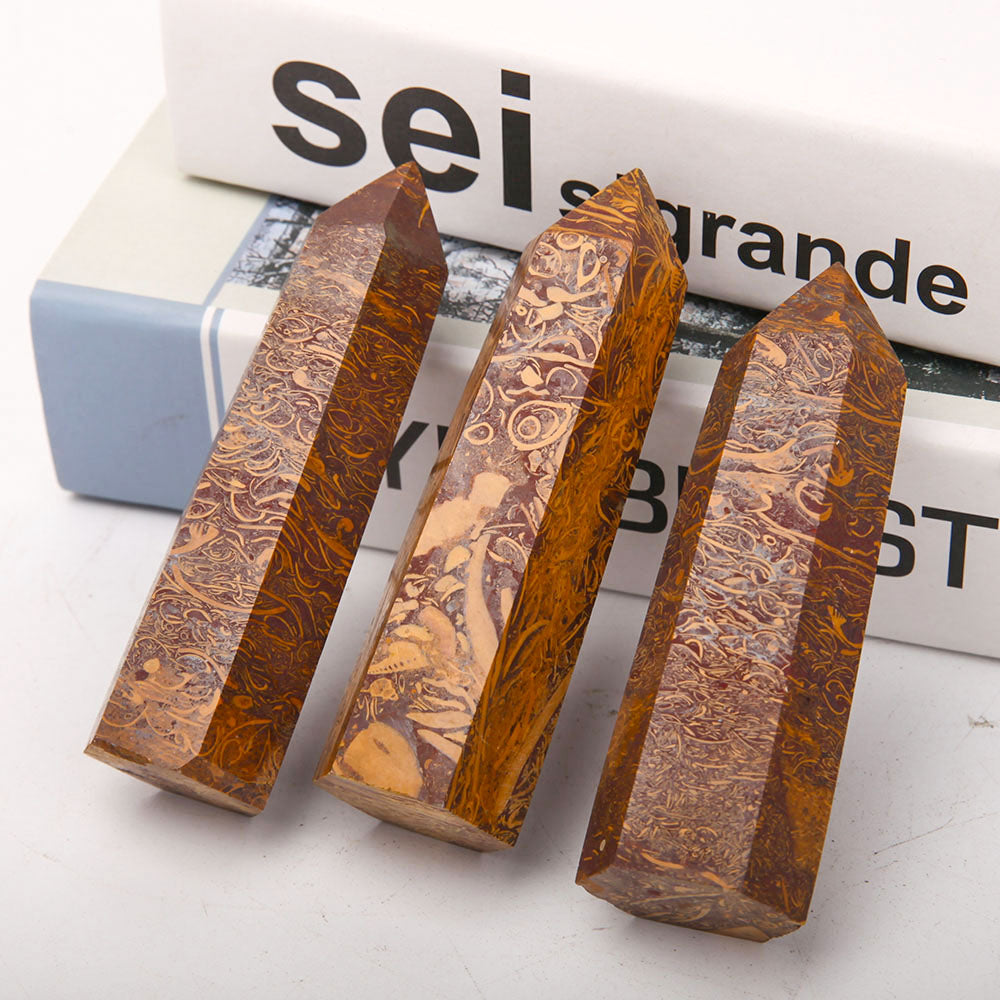 Set of 3 Polished Brown Calligraphy Crystal Points 3.5-4 inch