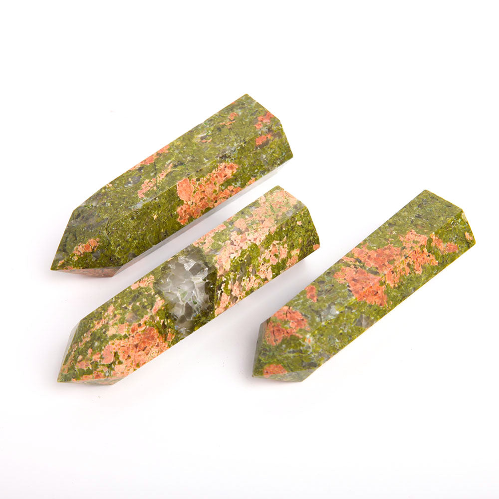 Set of 3 Polished Unakite Crystal Points 2.7 Inches