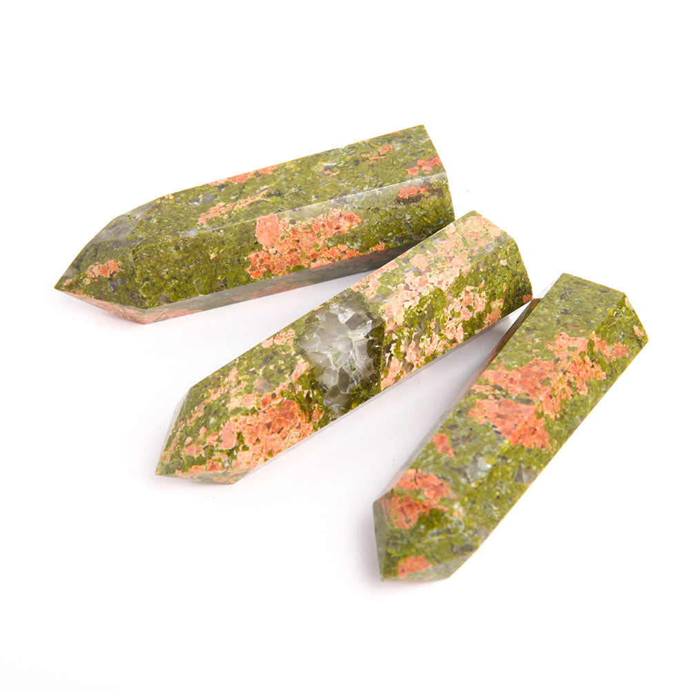 Set of 3 Polished Unakite Crystal Points 2.7 Inches