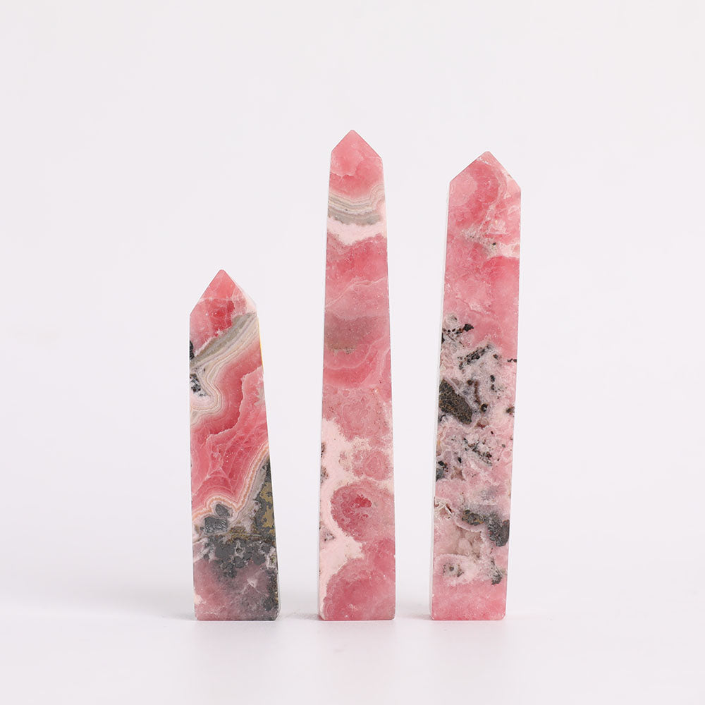 Set of 3 Rhodochrosite Crystal Points 2.5-3.5 inch Healing Wands