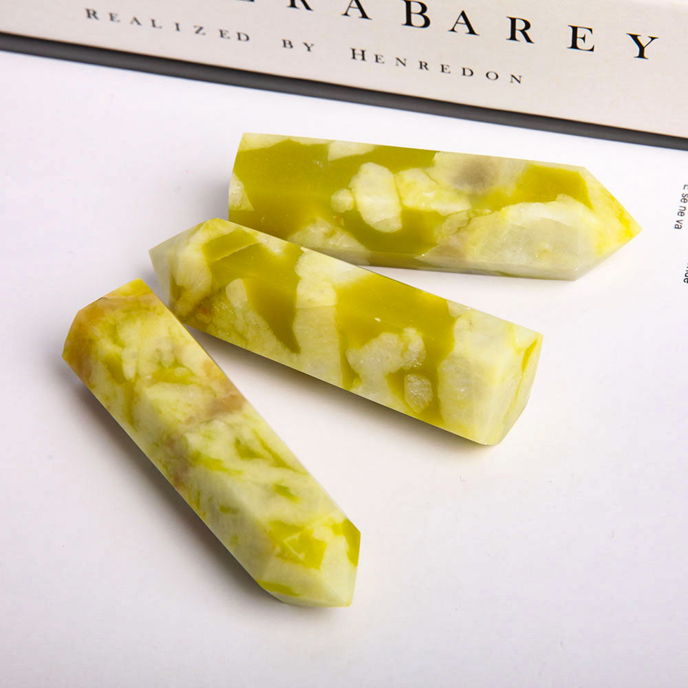 Set of 3 Serpentine Crystal Points 3.3in Healing Stones