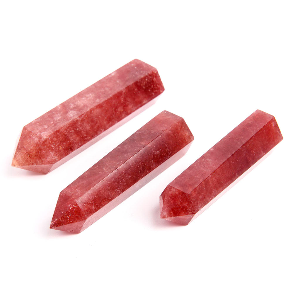 Set of 3 Strawberry Quartz Crystal Points 2.5-3.5 inch