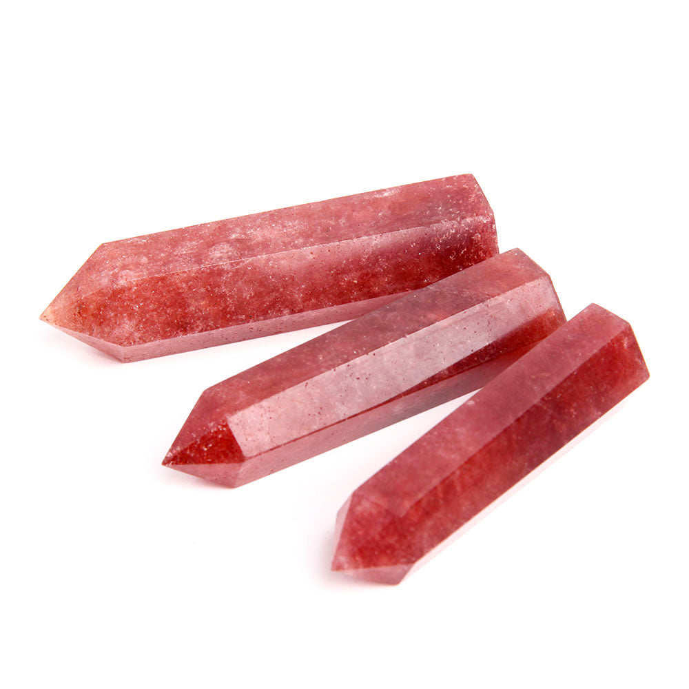 Set of 3 Strawberry Quartz Crystal Points 2.5-3.5 inch