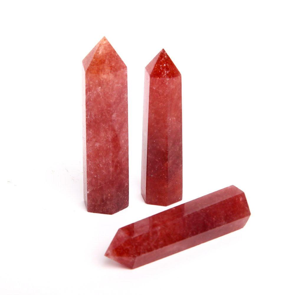 Set of 3 Strawberry Quartz Crystal Points 2.5-3.5 inch