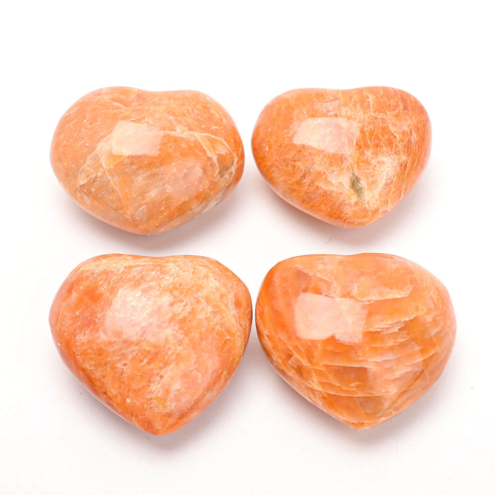 Set of 4 Peach Moonstone Heart Shape Palm Stones