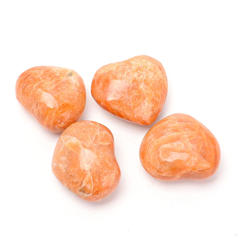 Set of 4 Peach Moonstone Heart Shape Palm Stones