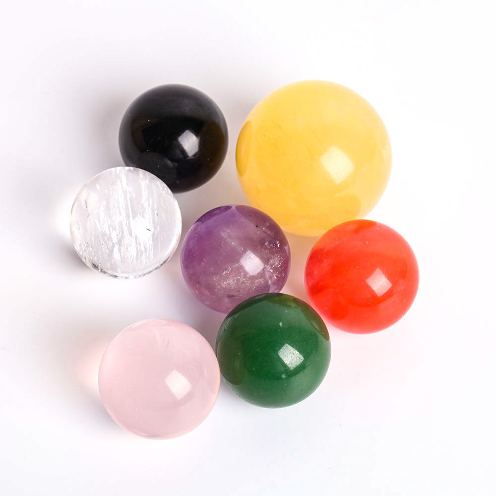 Set of 7 Chakra Crystal Spheres - Healing Crystal Sphere Set