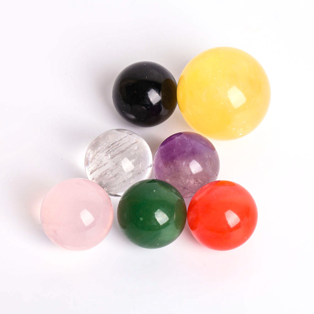 Set of 7 Chakra Crystal Spheres - Healing Crystal Sphere Set
