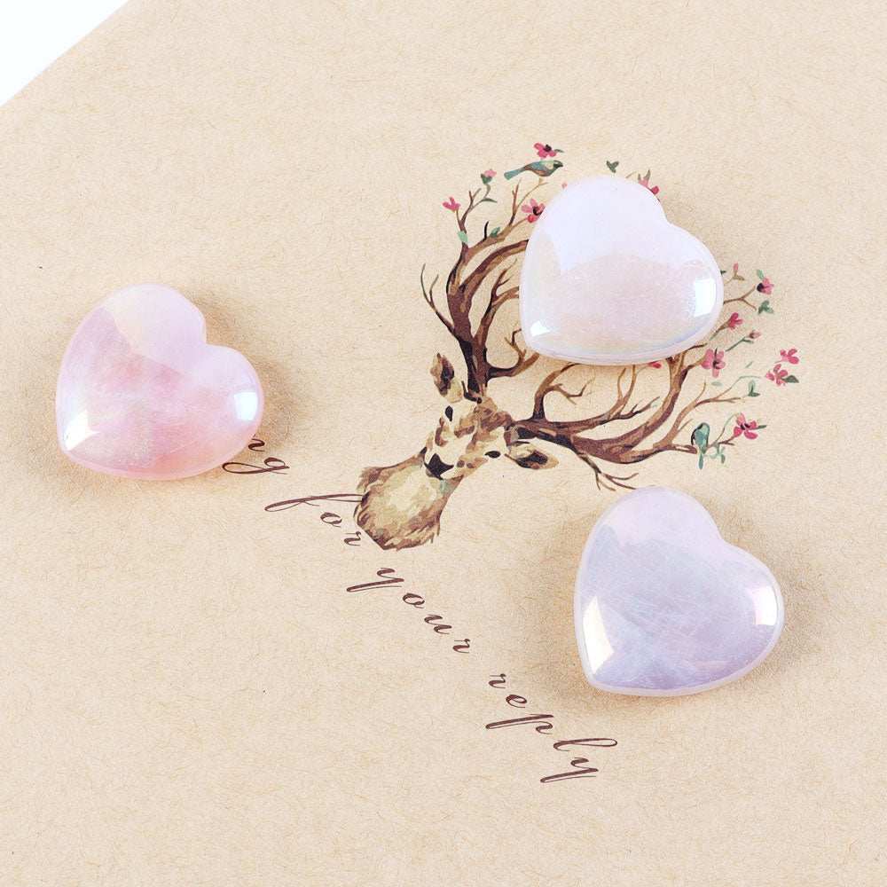 Set of 8 Aura Heart Shape Crystal Carvings for Chakra Healing