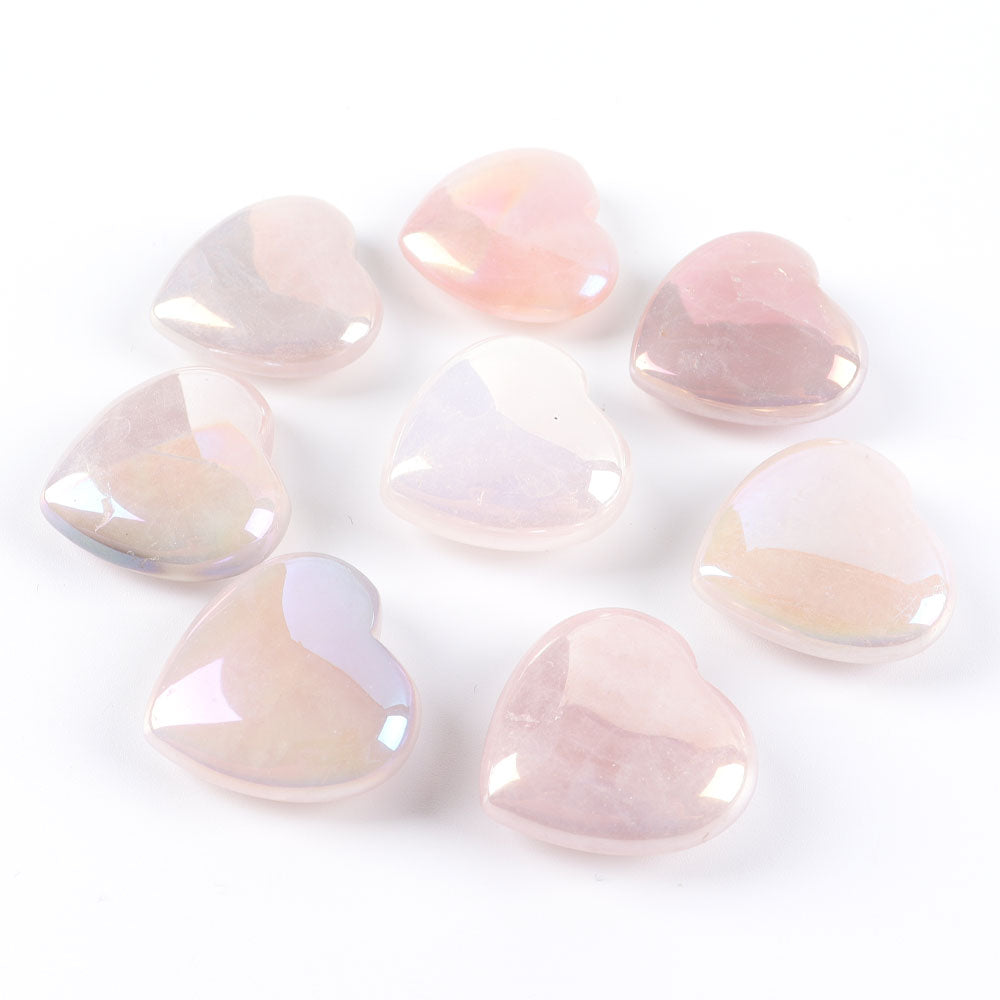 Set of 8 Aura Heart Shape Crystal Carvings for Chakra Healing