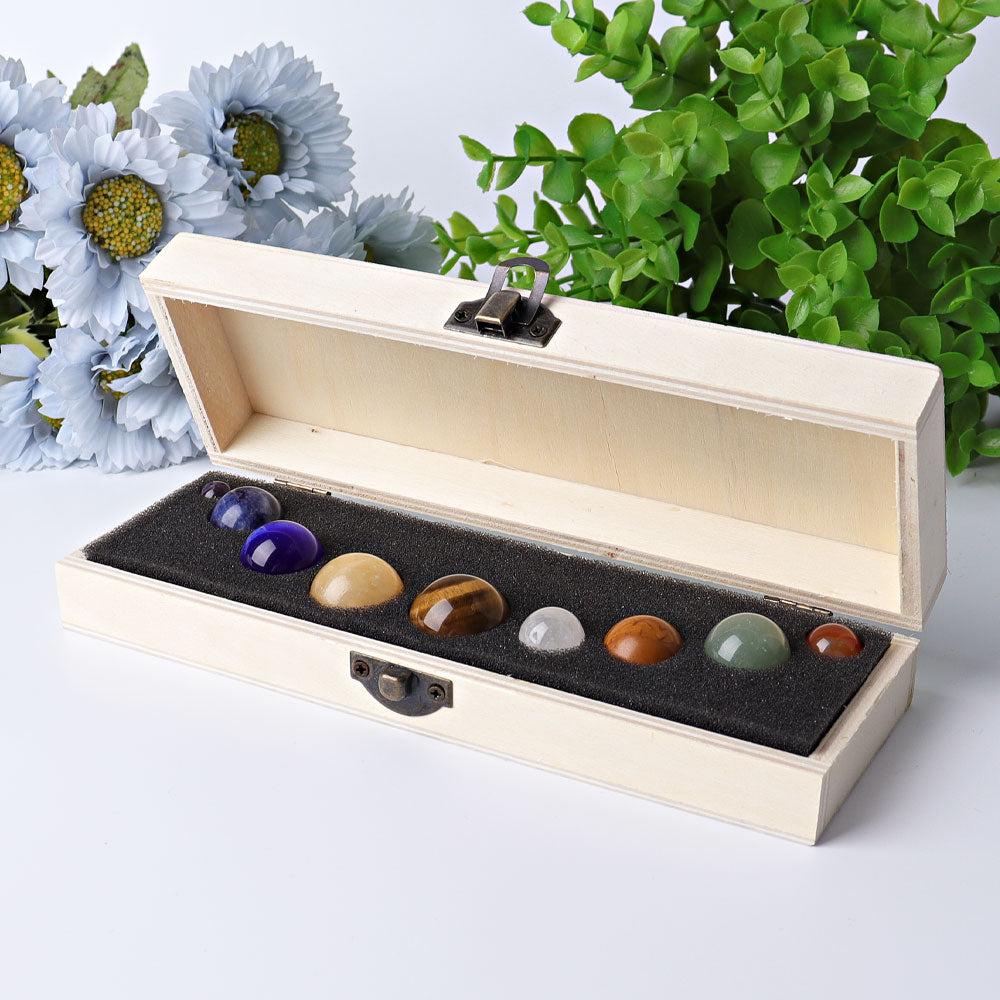 Set of 9 Crystal Spheres with Wooden Box for Energy Balance