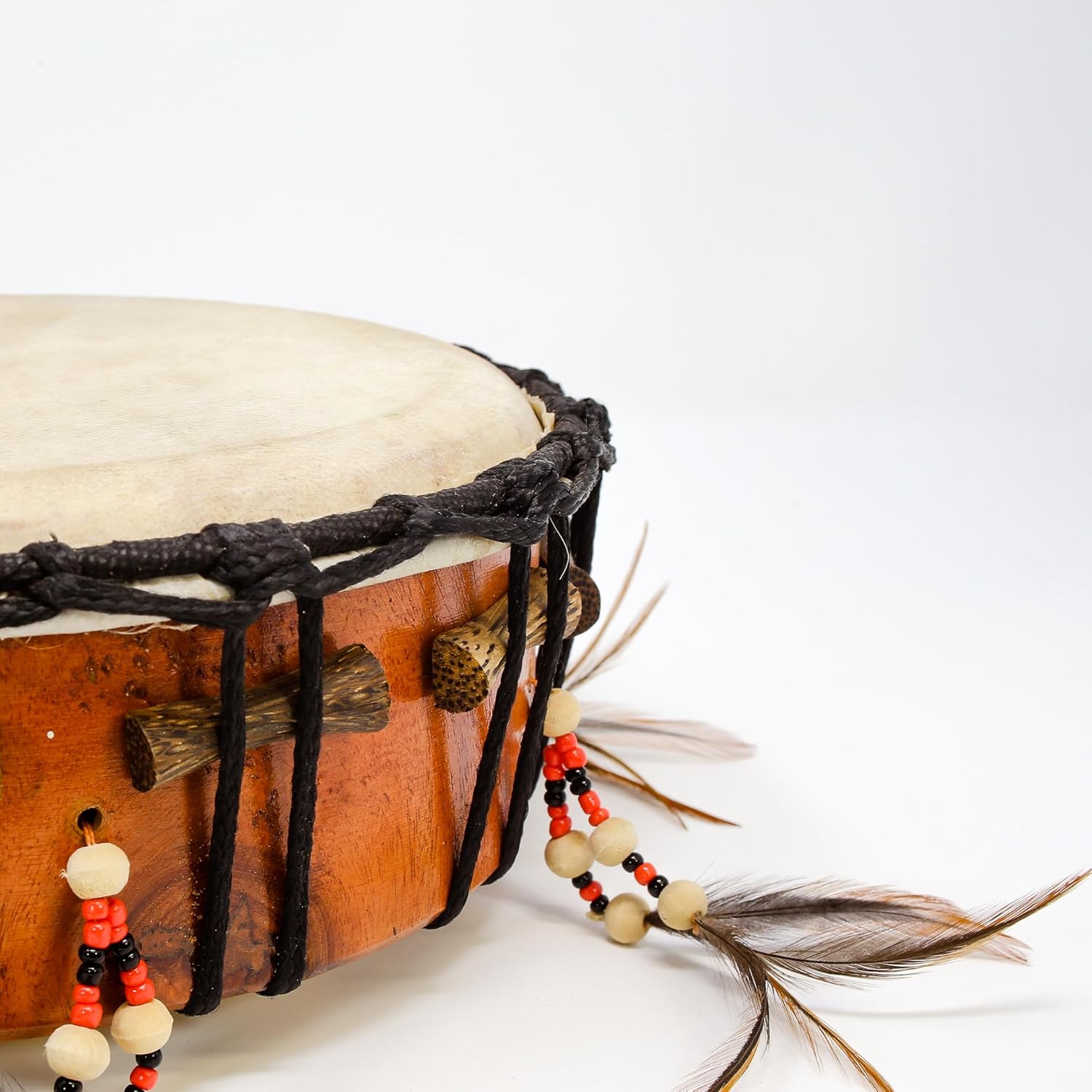 Native American hand drum with feathers and beads, Shamanic Hand Drum product image