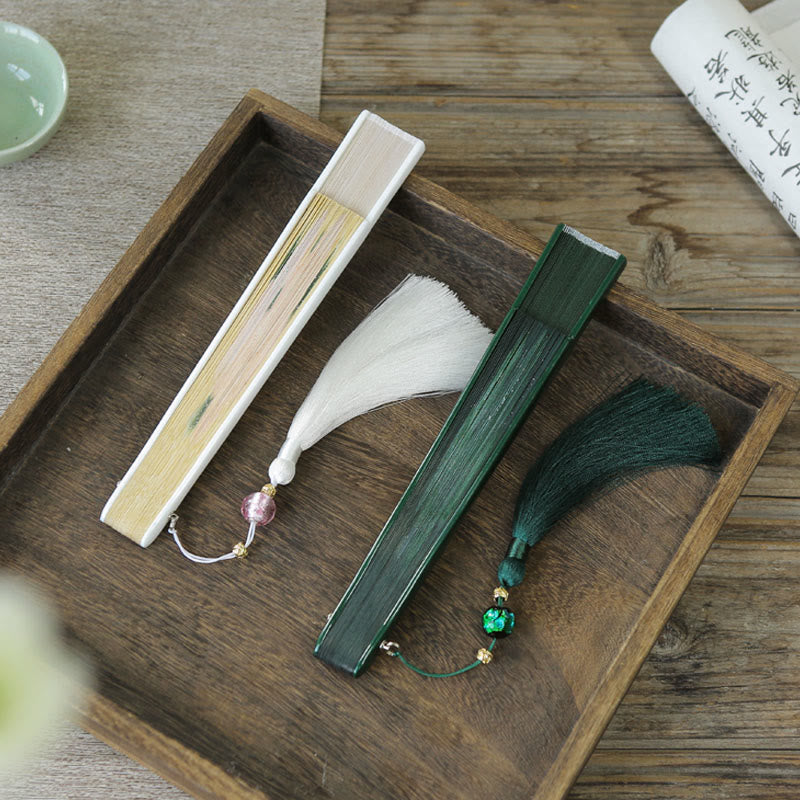 Silk Bamboo Chinese Folding Fan 21cm with Peony Flowers