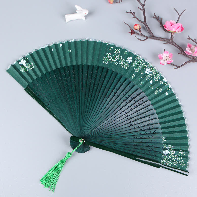 Silk Bamboo Handheld Fan 21cm with Cherry Blossom Sakura