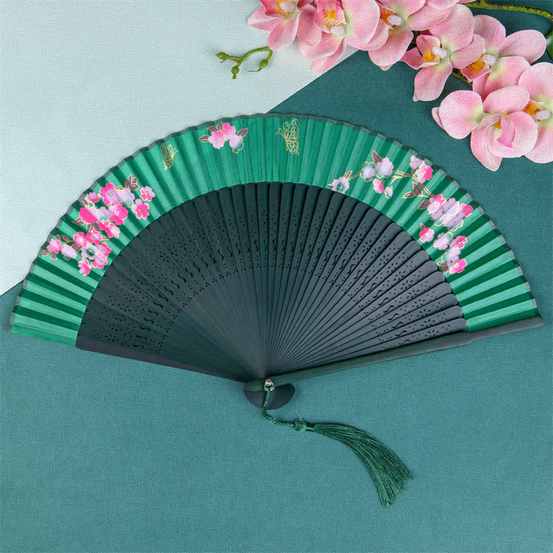 Silk Bamboo Handheld Fan 21cm with Cherry Blossom Sakura