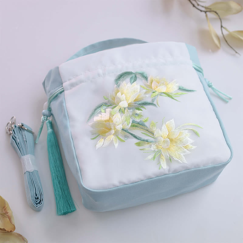 Silk Embroidered Tote Bag with Adjustable Strap 20x20x7cm