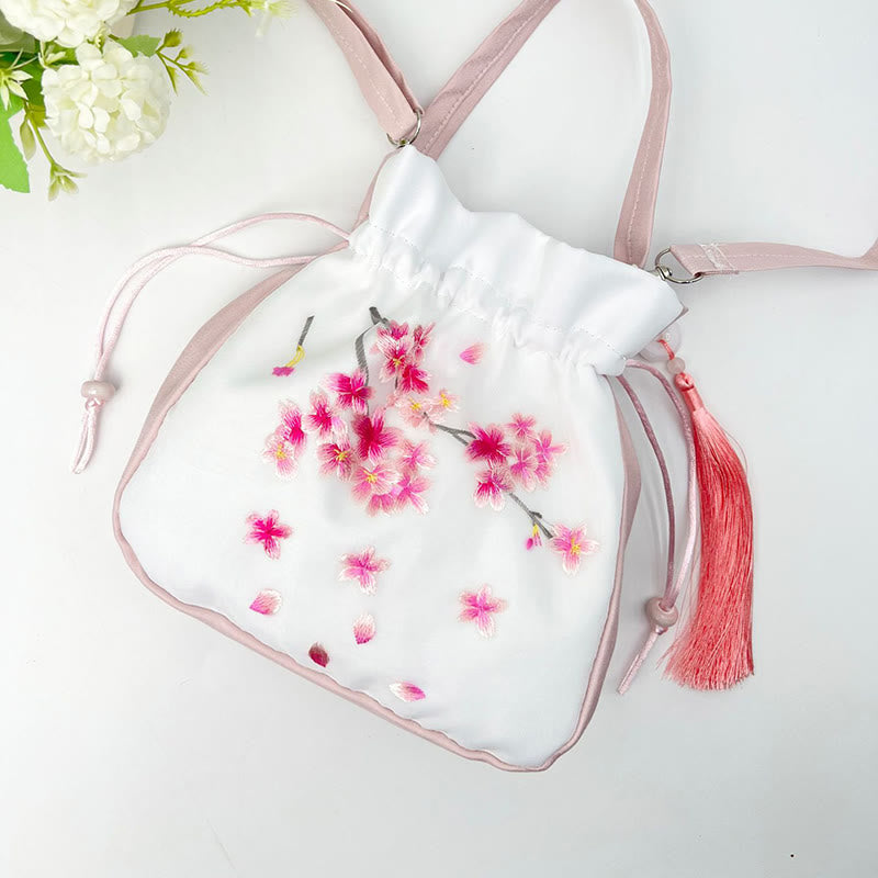 Silk Embroidered Tote Bag with Adjustable Strap 20x20x7cm