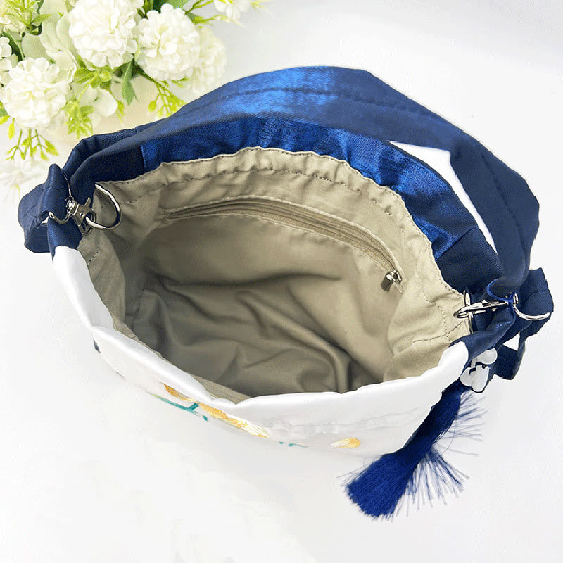 Silk Embroidered Tote Bag with Adjustable Strap 20x20x7cm