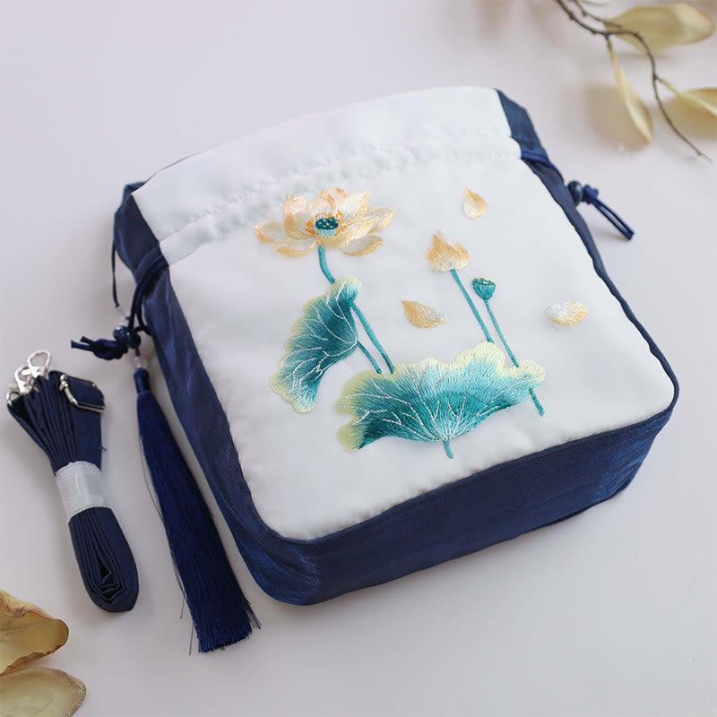 Silk Embroidered Tote Bag with Adjustable Strap 20x20x7cm