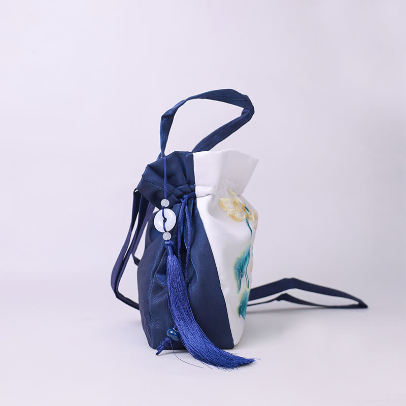 Silk Embroidered Tote Bag with Adjustable Strap 20x20x7cm