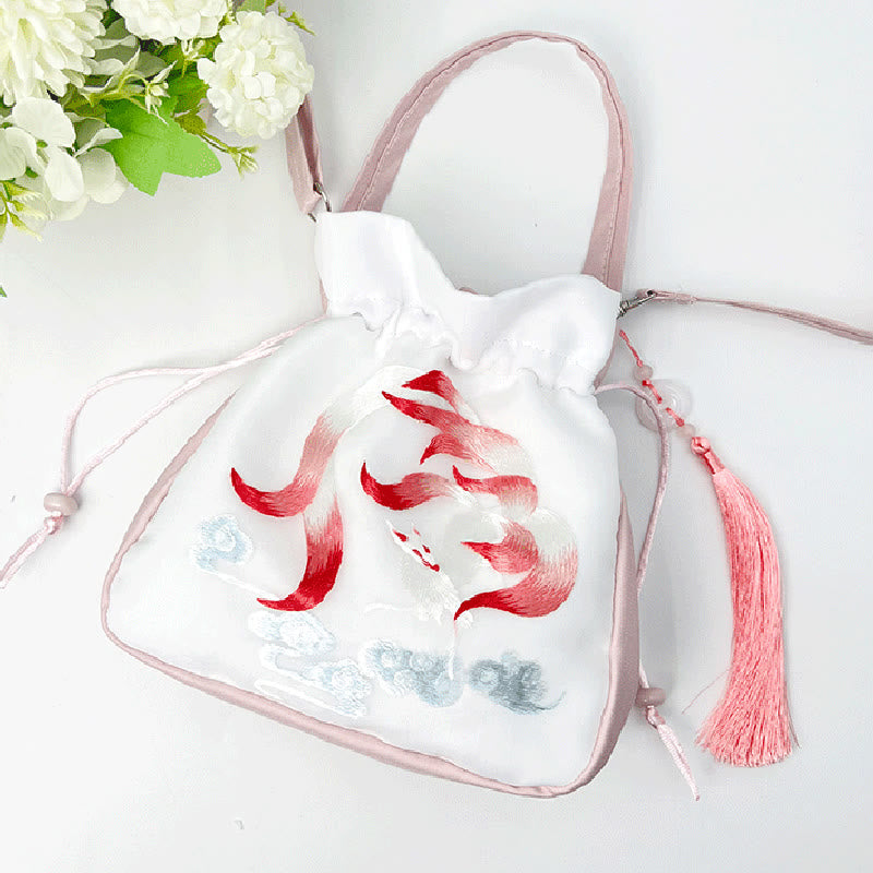Silk Embroidered Tote Bag with Adjustable Strap 20x20x7cm