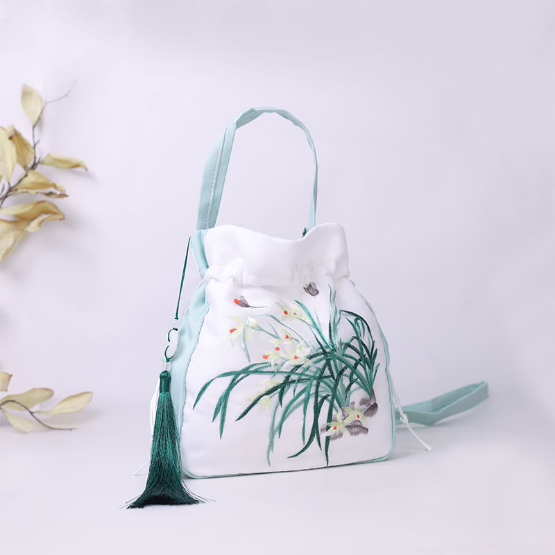Silk Embroidered Tote Bag with Adjustable Strap 20x20x7cm