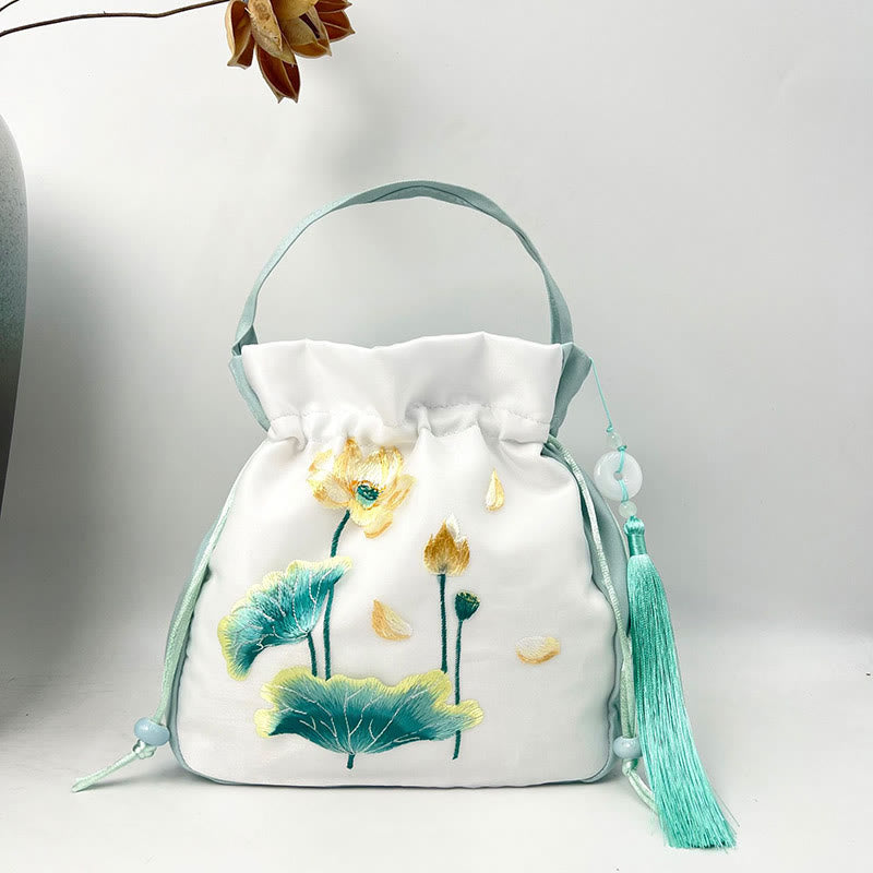 Silk Embroidered Tote Bag with Adjustable Strap 20x20x7cm