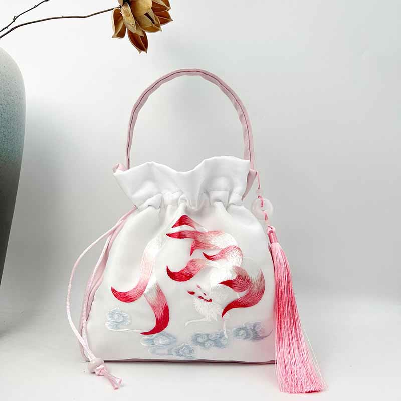 Silk Embroidered Tote Bag with Adjustable Strap 20x20x7cm