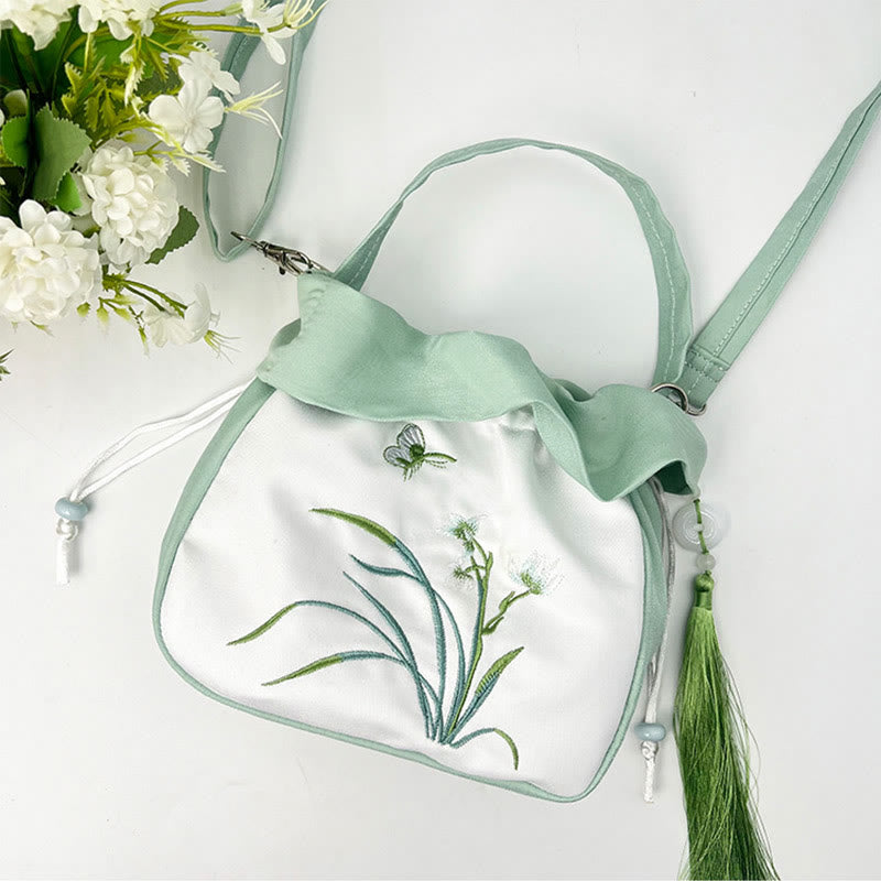 Silk Tote Bag | Embroidered Floral Yoga Carrier 20cm