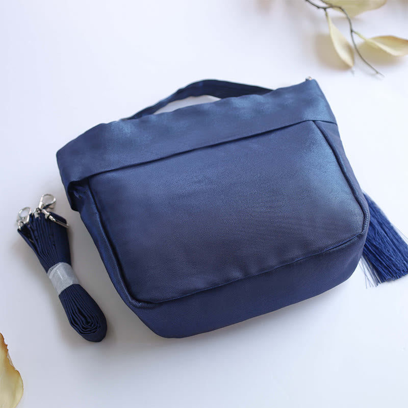 Silk Tote Bag | Embroidered Floral Yoga Carrier 20cm