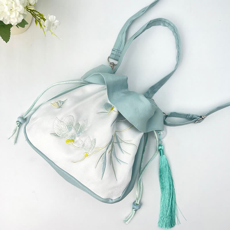 Silk Tote Bag | Embroidered Floral Yoga Carrier 20cm