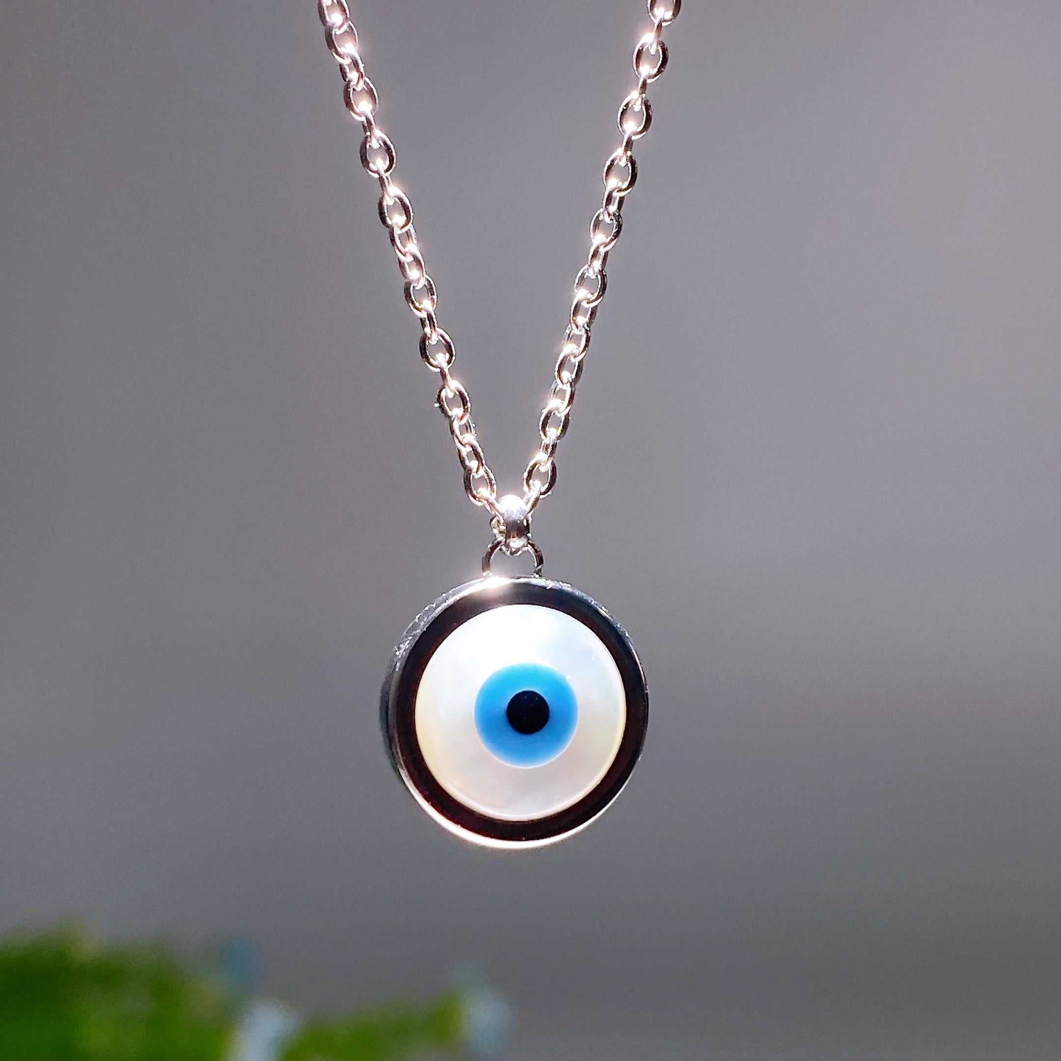Silver Chain Evil Eye Necklace 28cm for Protection
