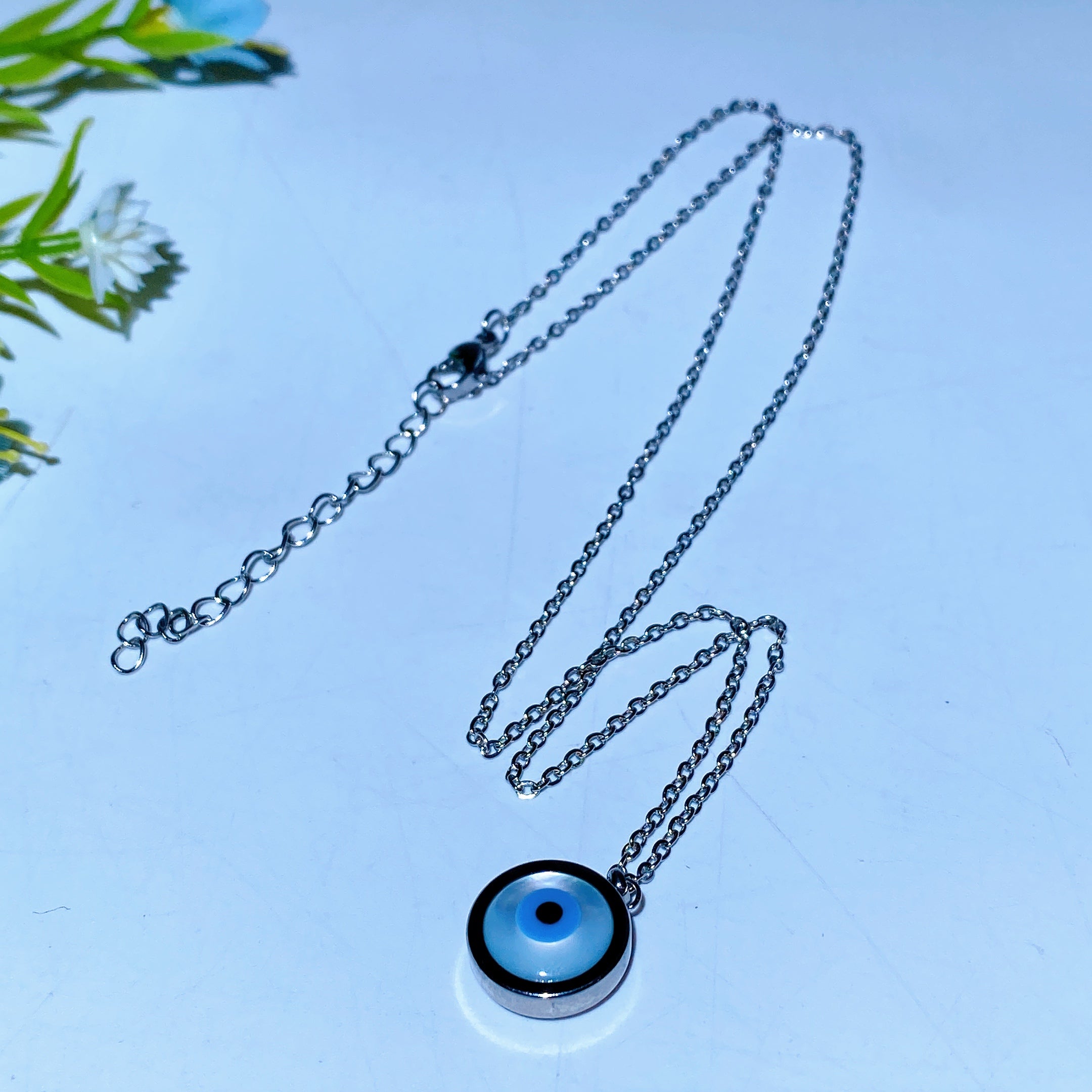 Silver Chain Evil Eye Necklace 28cm for Protection