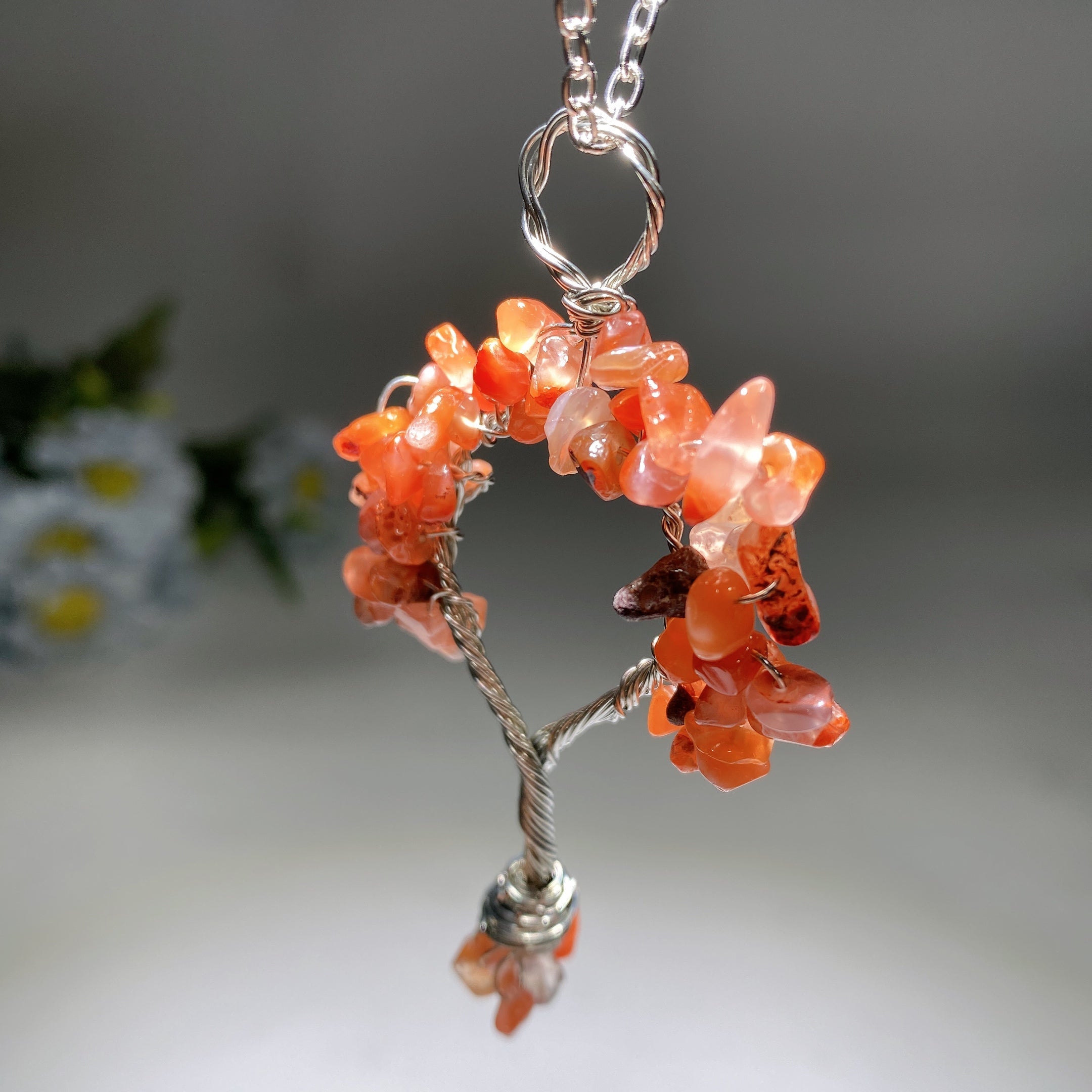 Silver Chain Tree of Life Healing Crystal Necklace 33cm