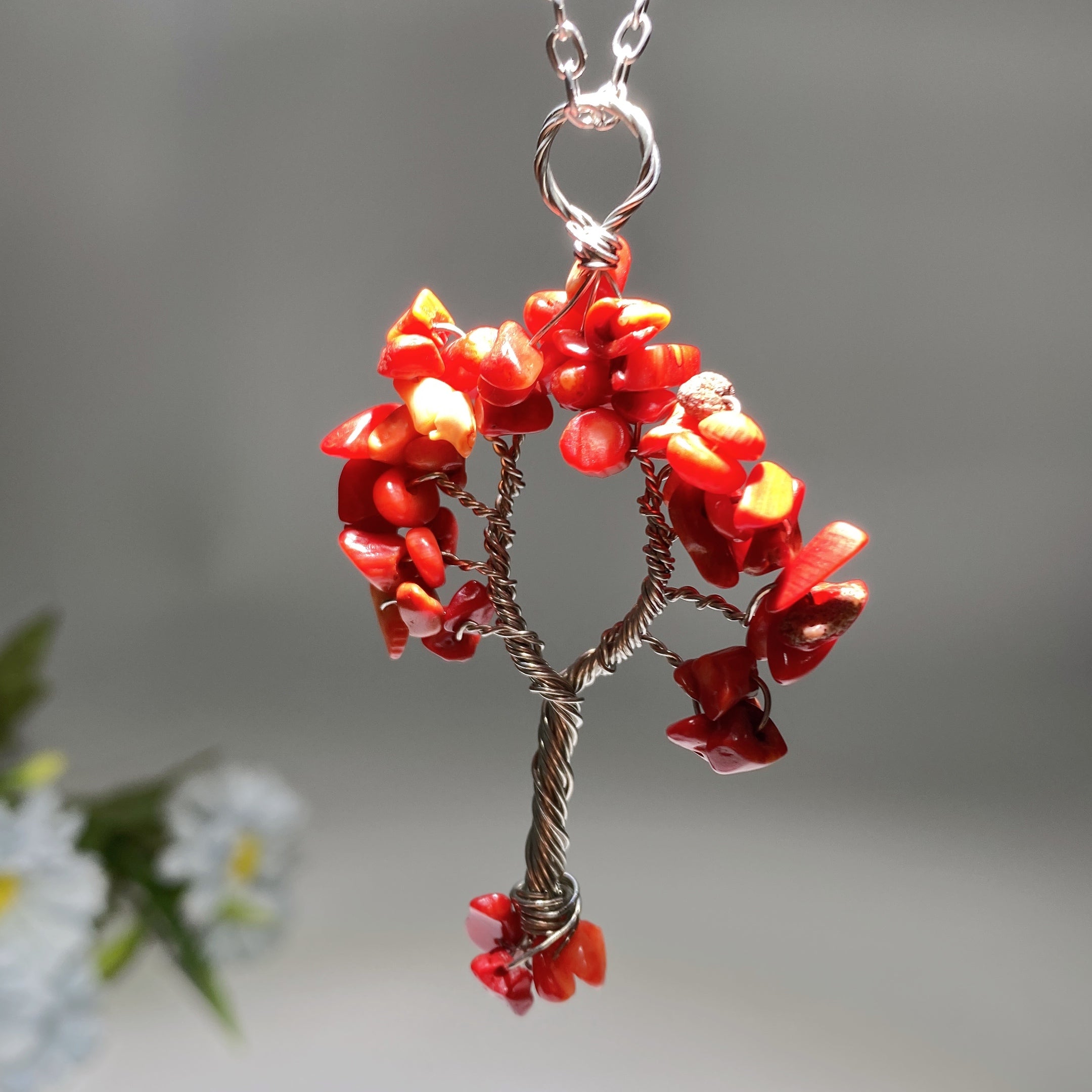 Silver Chain Tree of Life Healing Crystal Necklace 33cm