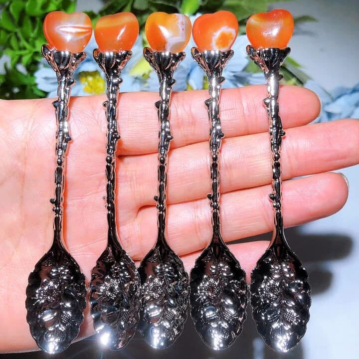 Silver Coffee Spoon with Mixed Crystal Heart Figurines