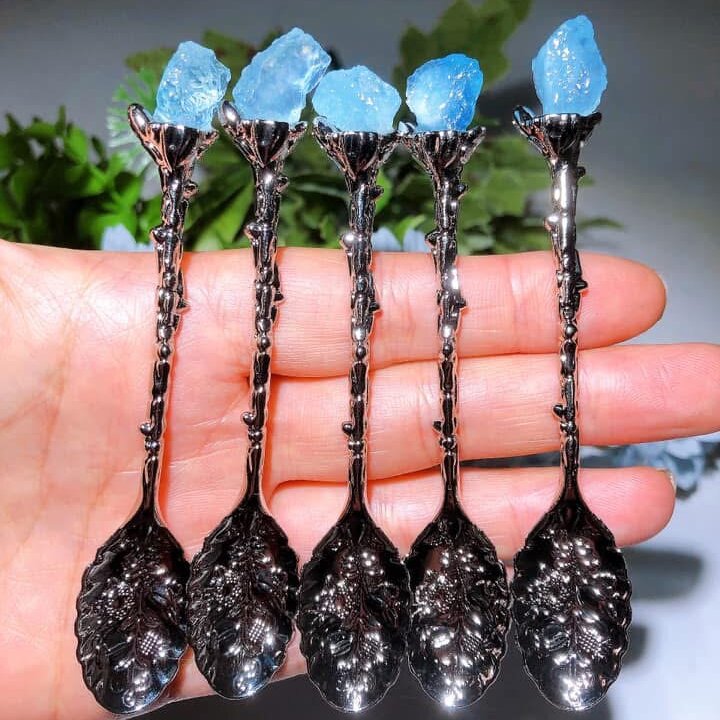 Silver Coffee Spoon with Mixed Crystal Heart Figurines