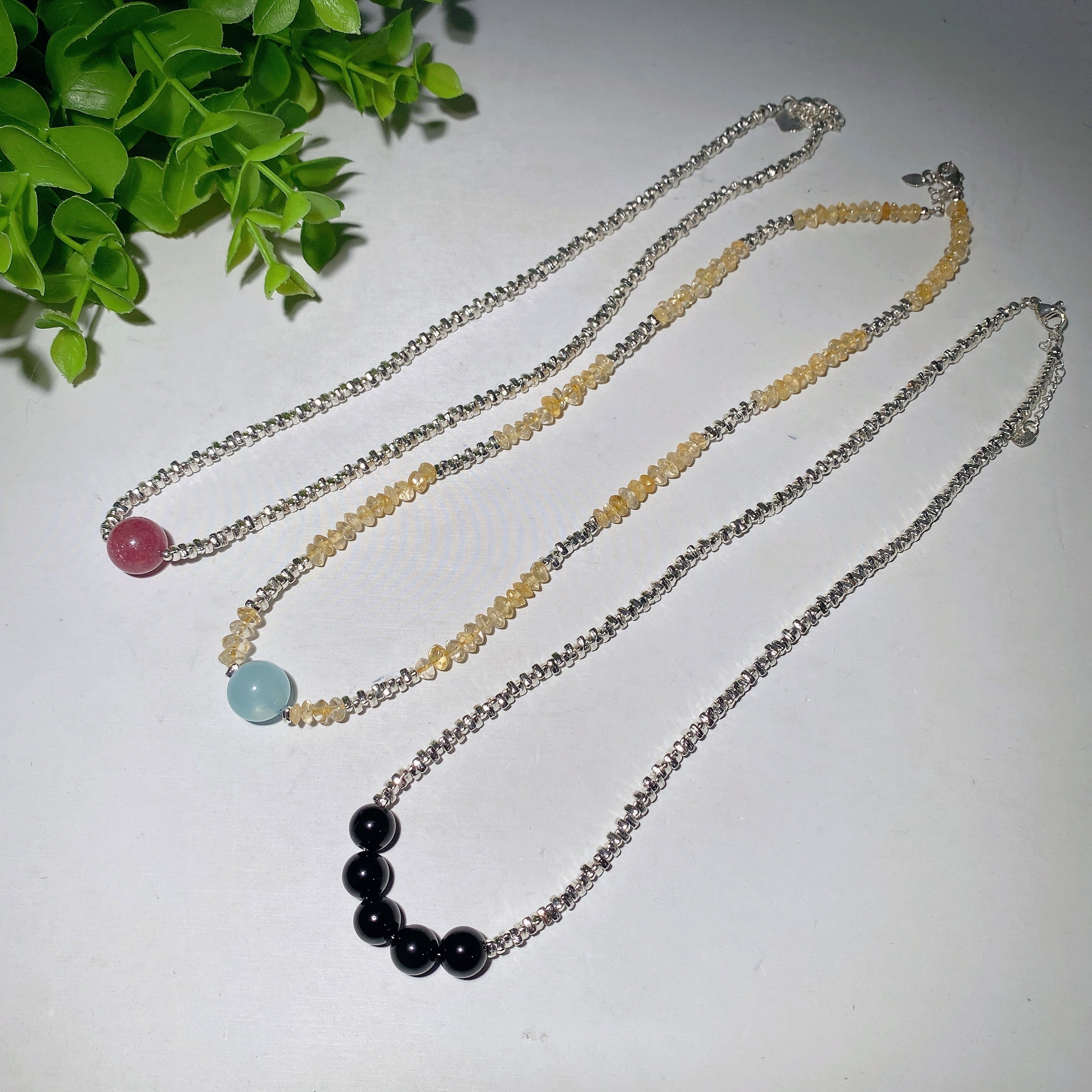 Silver Crystal Chips Healing Necklace 7.5in Approx