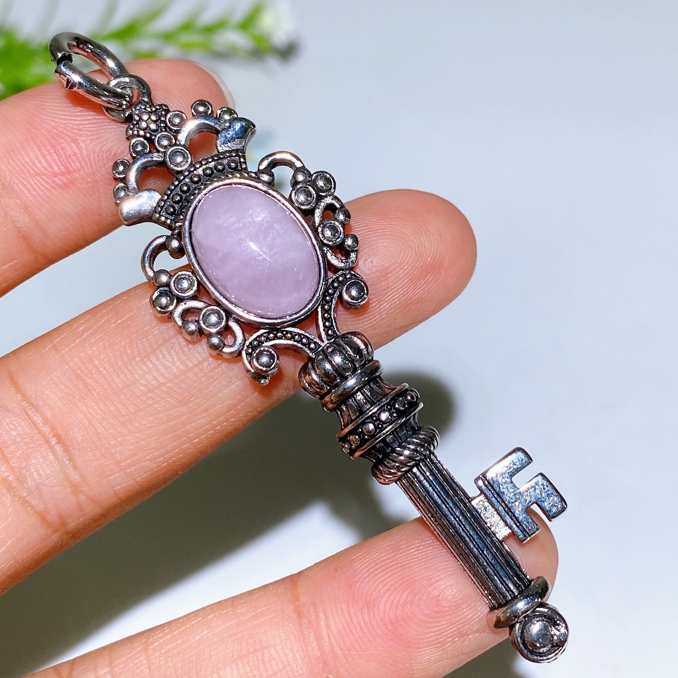 Silver Crystal Key Pendant with Healing Gemstones 65mm